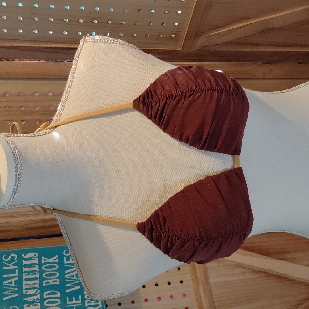 a.ch’e Ruched Triangle Bikini Top Brown Tan Size Small NWT